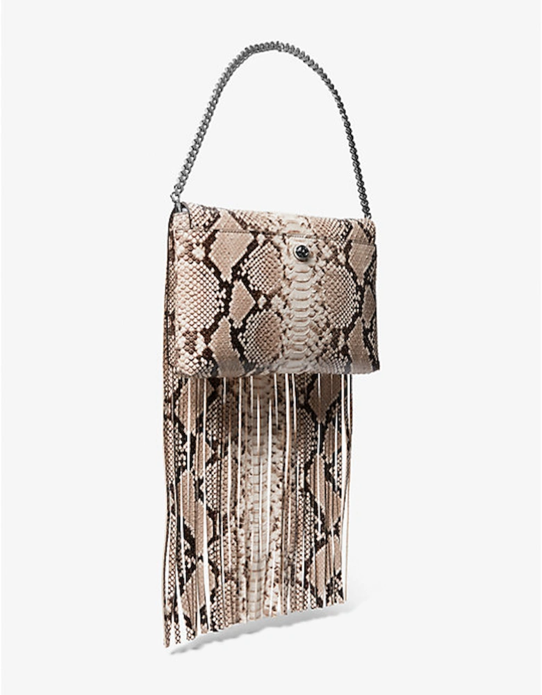 Ali Fringed Python Embossed Leather Clutch