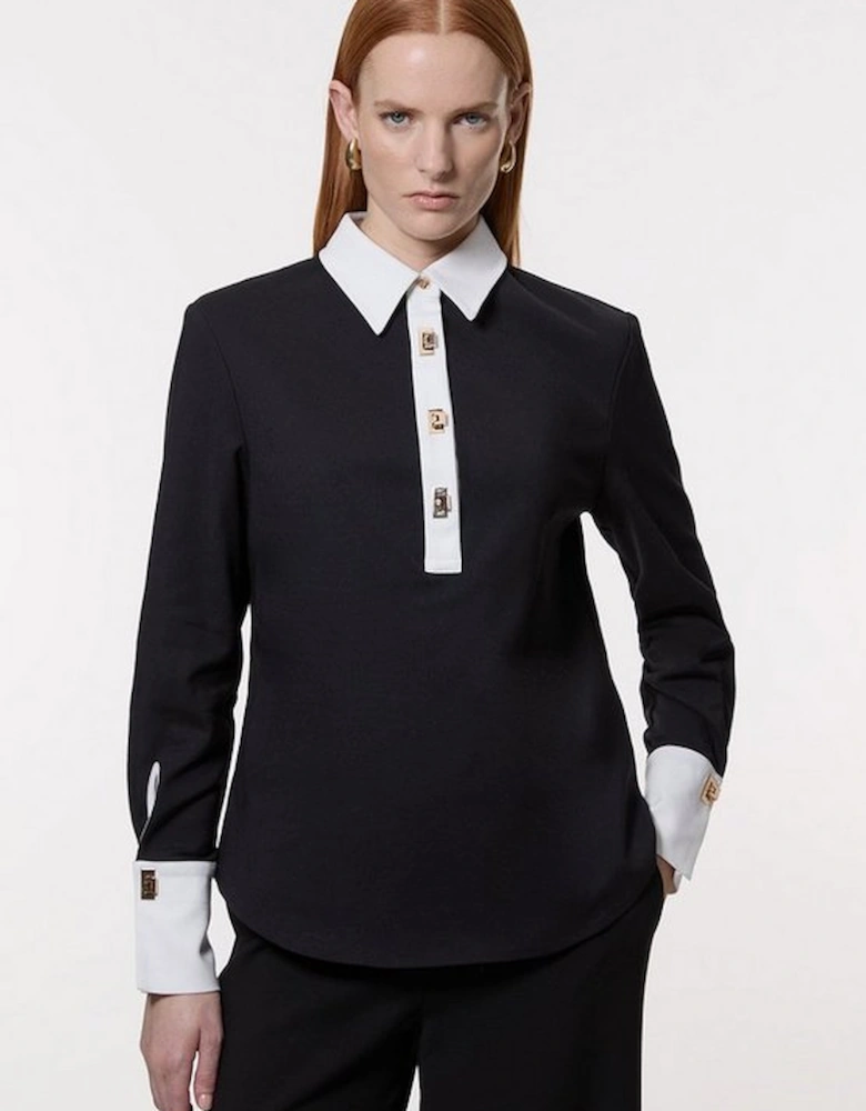 Techno Cotton Woven Shirt With Gold Clasp