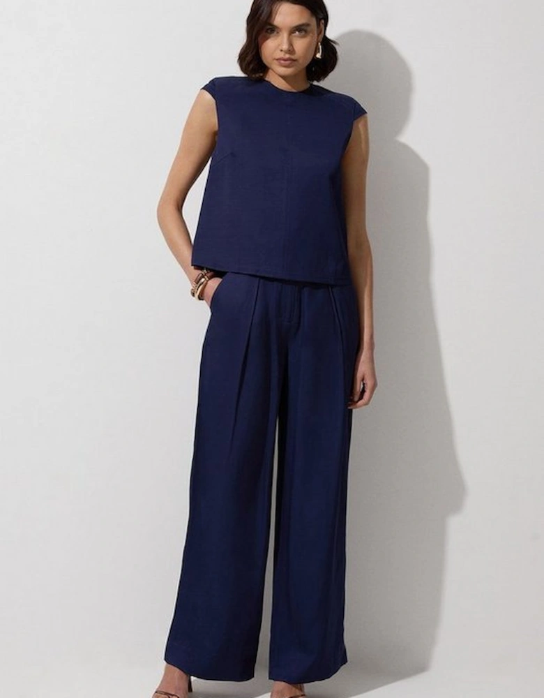 Tall Tailored Viscose Linen Wide Leg Trouser