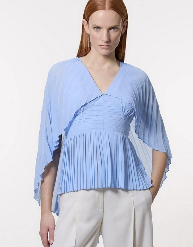 Pleated Cape Sleeve Plunge Neck Top