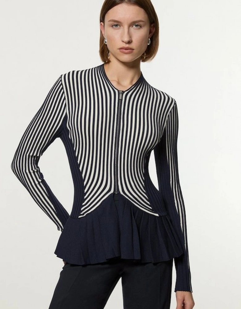 Stripe Zip Through Peplum Knitted Jacket