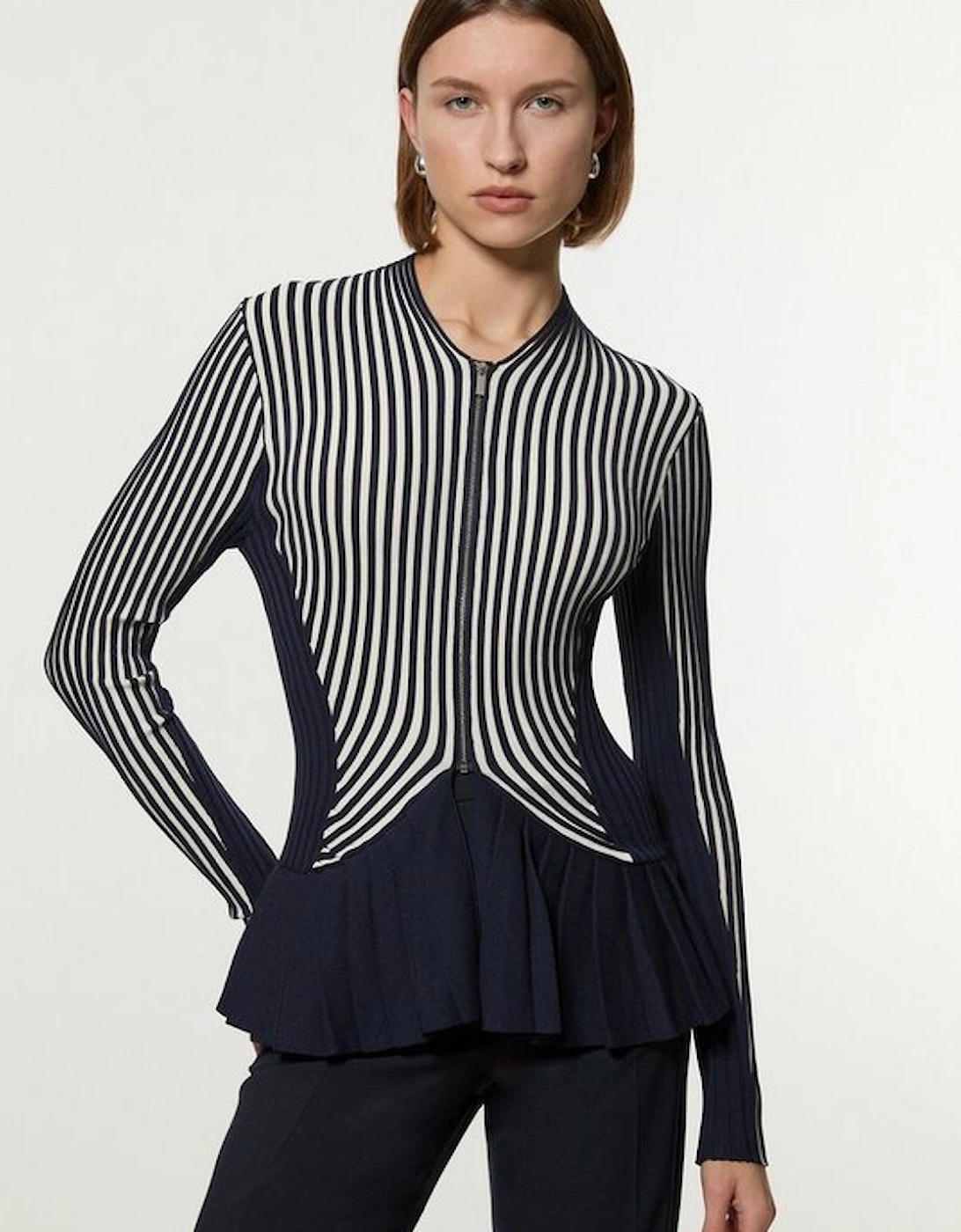 Stripe Zip Through Peplum Knitted Jacket, 5 of 4