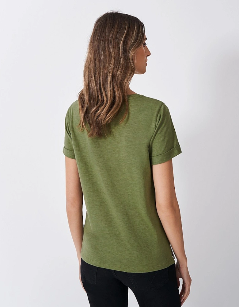 Women's Perfect Crew Neck Slub T-Shirt Oil Green