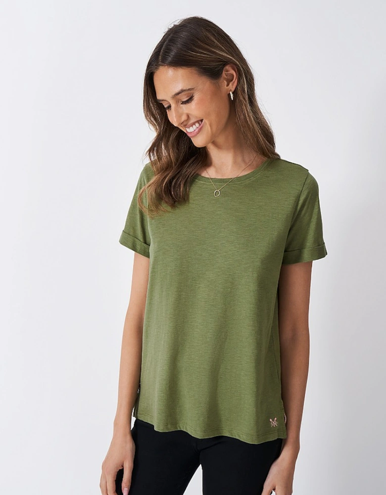 Women's Perfect Crew Neck Slub T-Shirt Oil Green