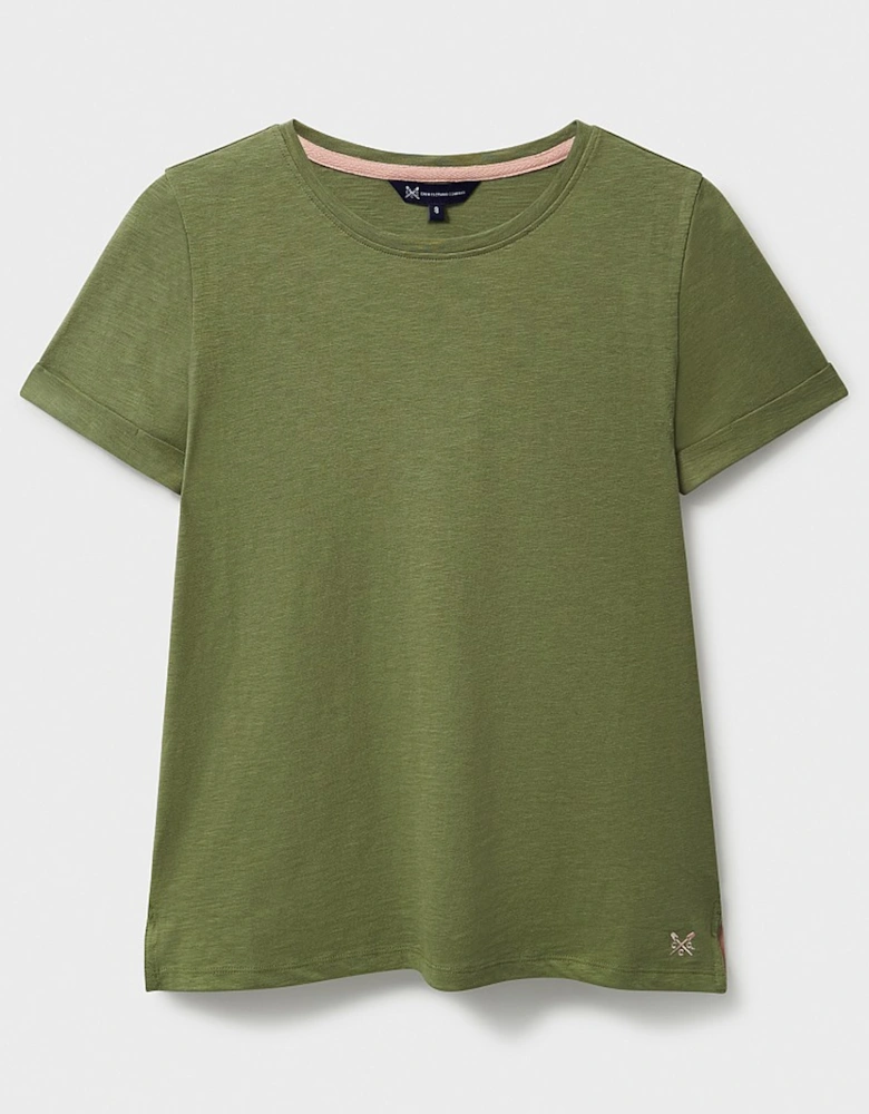 Women's Perfect Crew Neck Slub T-Shirt Oil Green