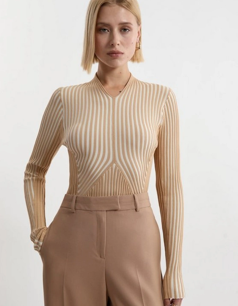 Stripe Fitted Long Sleeve Knitted Top