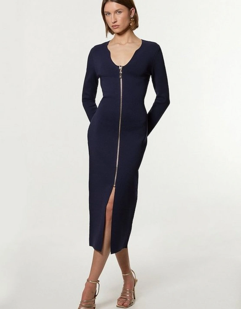 Zip Up Full Needle Knitted Dress