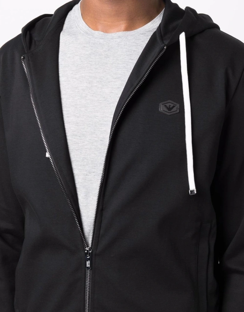 Branded Zip Hooded Top Black