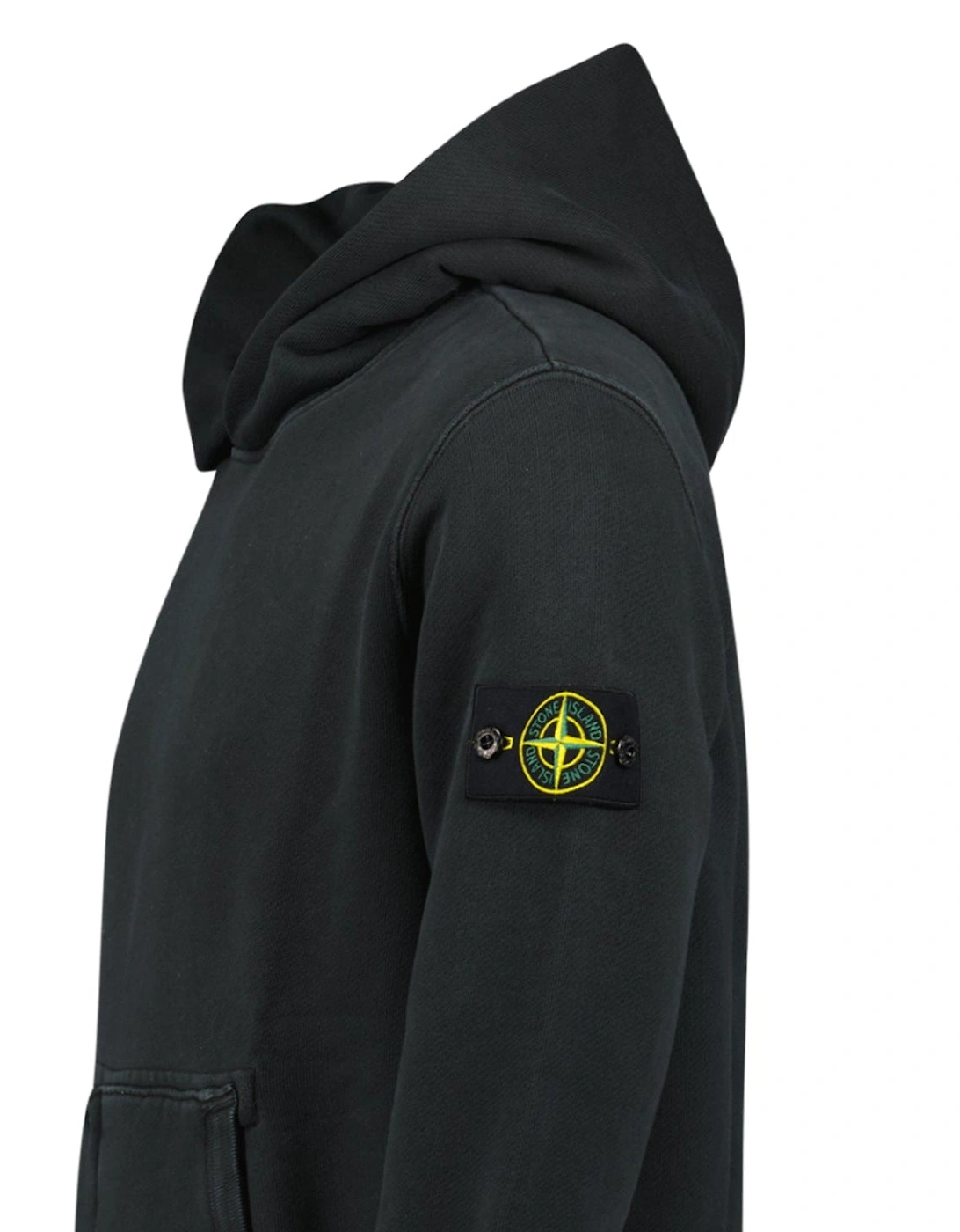 Diagonal Fleece Old Effect Hoodie in Black