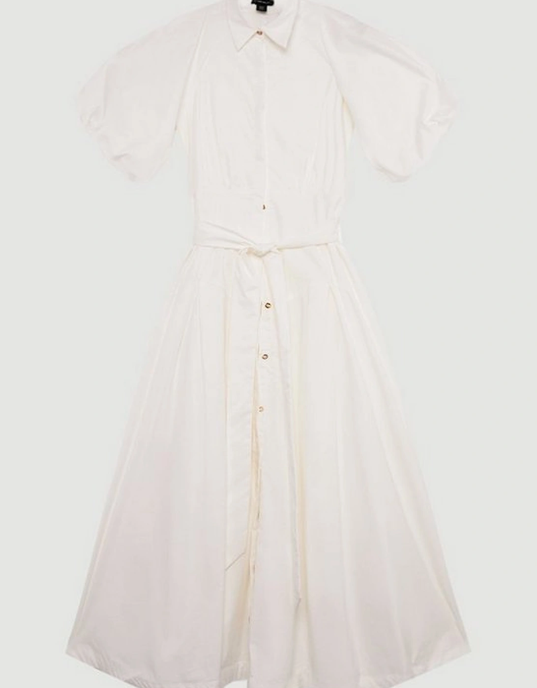 Cotton Poplin Puff Sleeve Woven Shirt Dress With Dropped Waist Detail