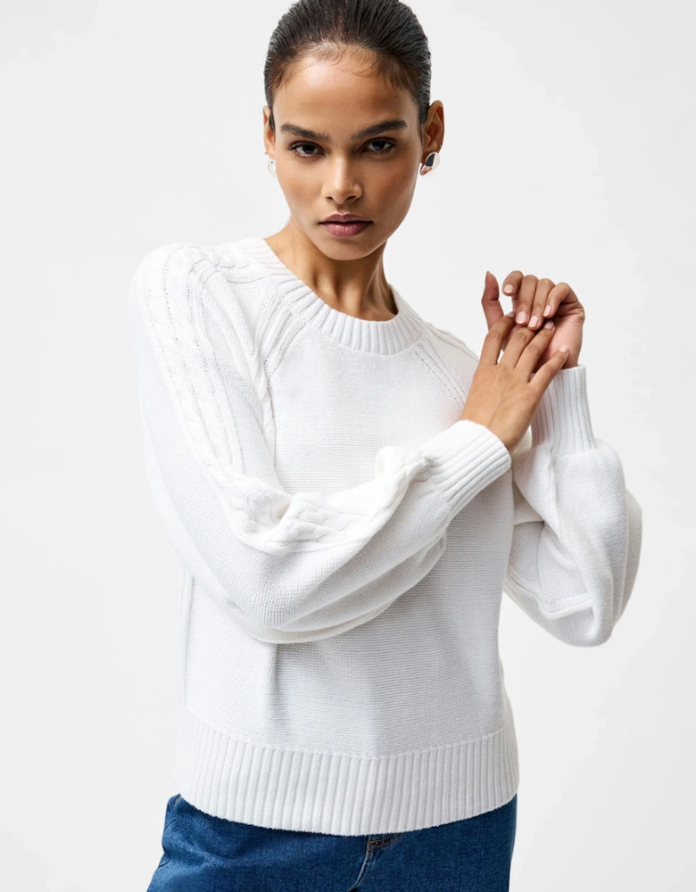 Lily Cable Sleeve Jumper Linen White