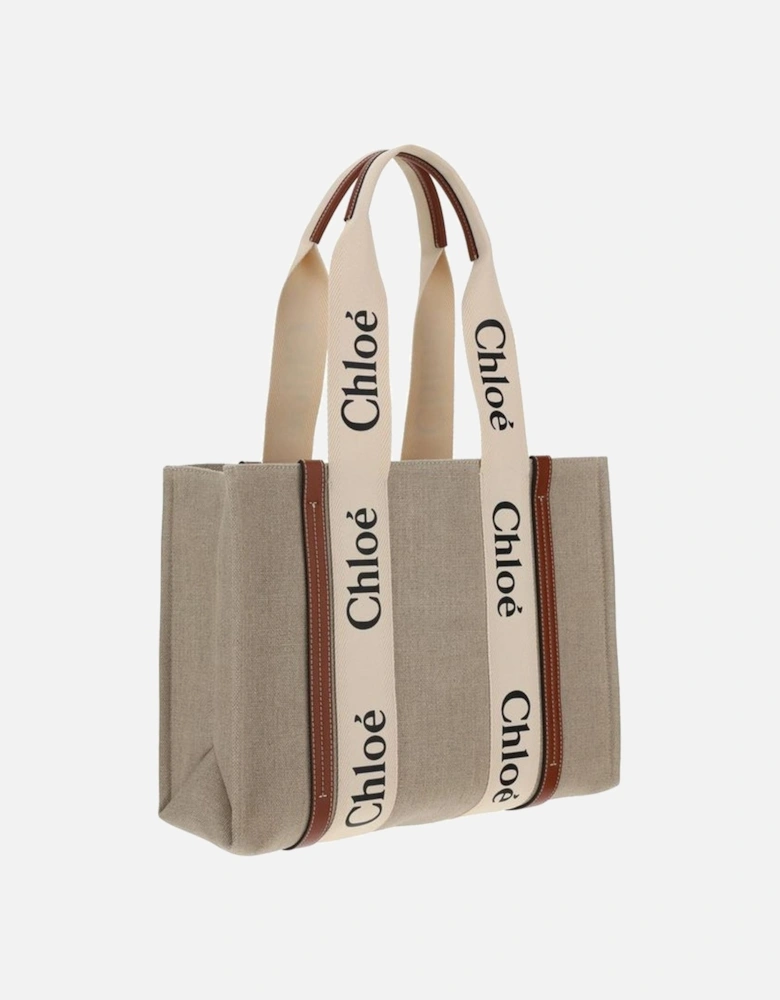 Canvas Woody Shoulder Bag with Leather Trim Women - Beige Handbags