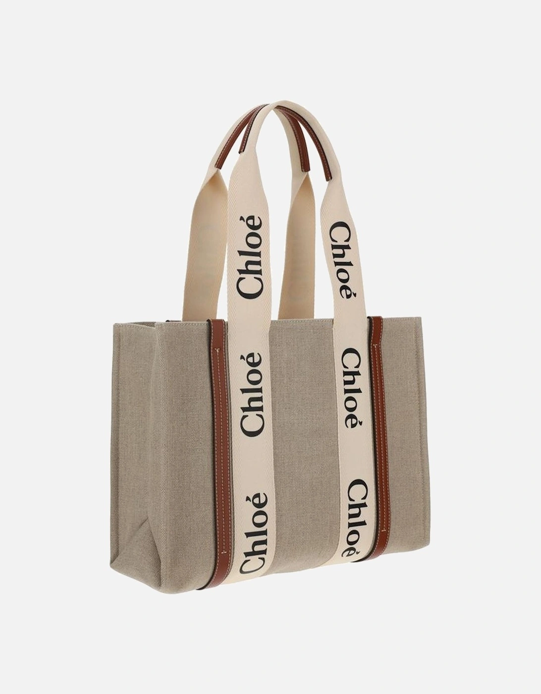 Canvas Woody Shoulder Bag with Leather Trim Women - Beige Handbags
