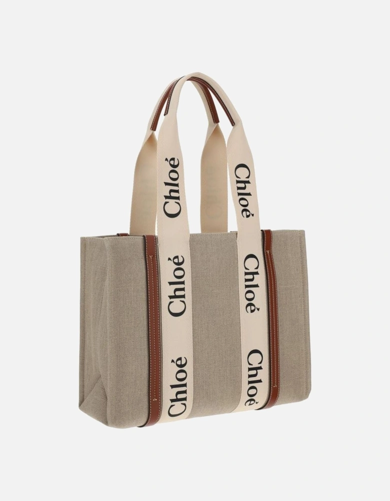 Canvas Woody Shoulder Bag with Leather Trim Women - Beige Handbags