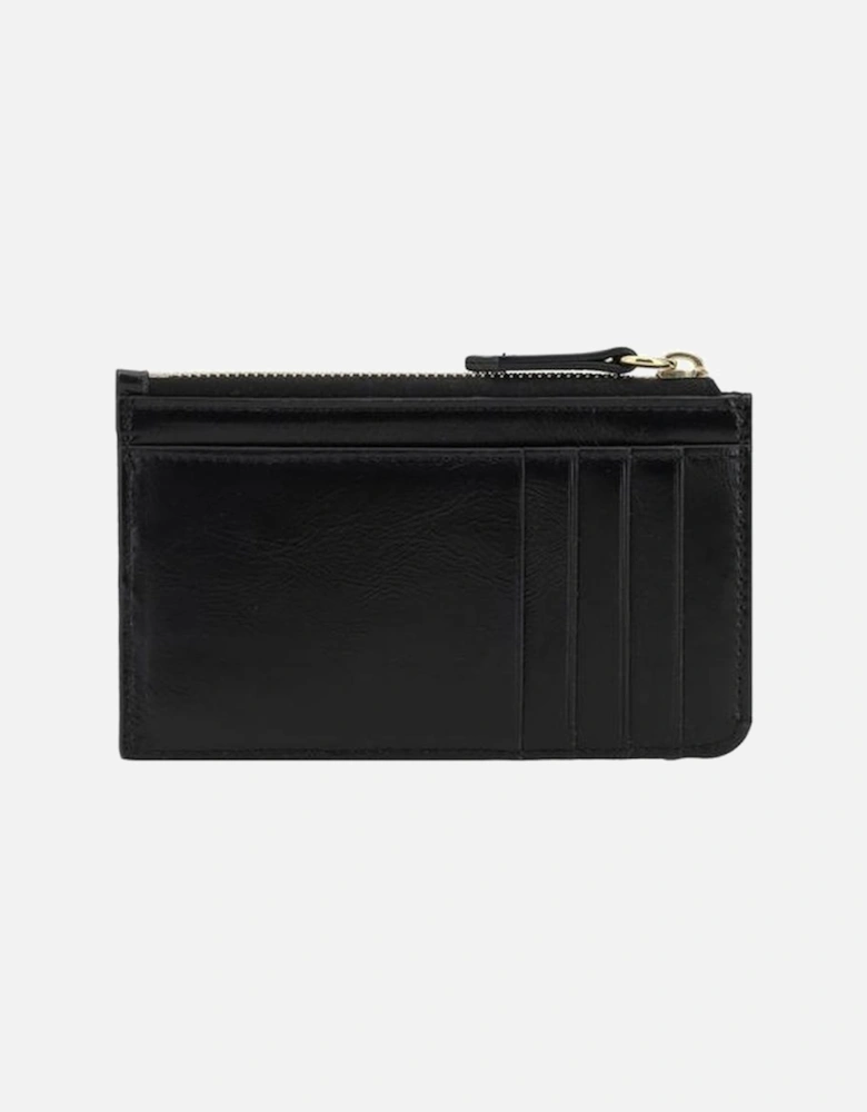 Leather Card Holder with Monogram and Card Slots Women - Black Wallets