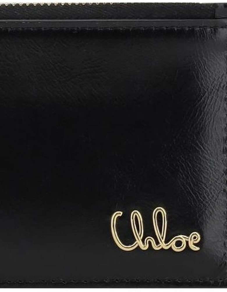 Leather Card Holder with Monogram and Card Slots Women - Black Wallets