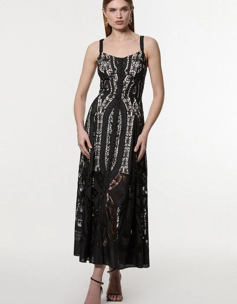 Sheer Georgette Cutwork Strappy Woven Maxi Dress