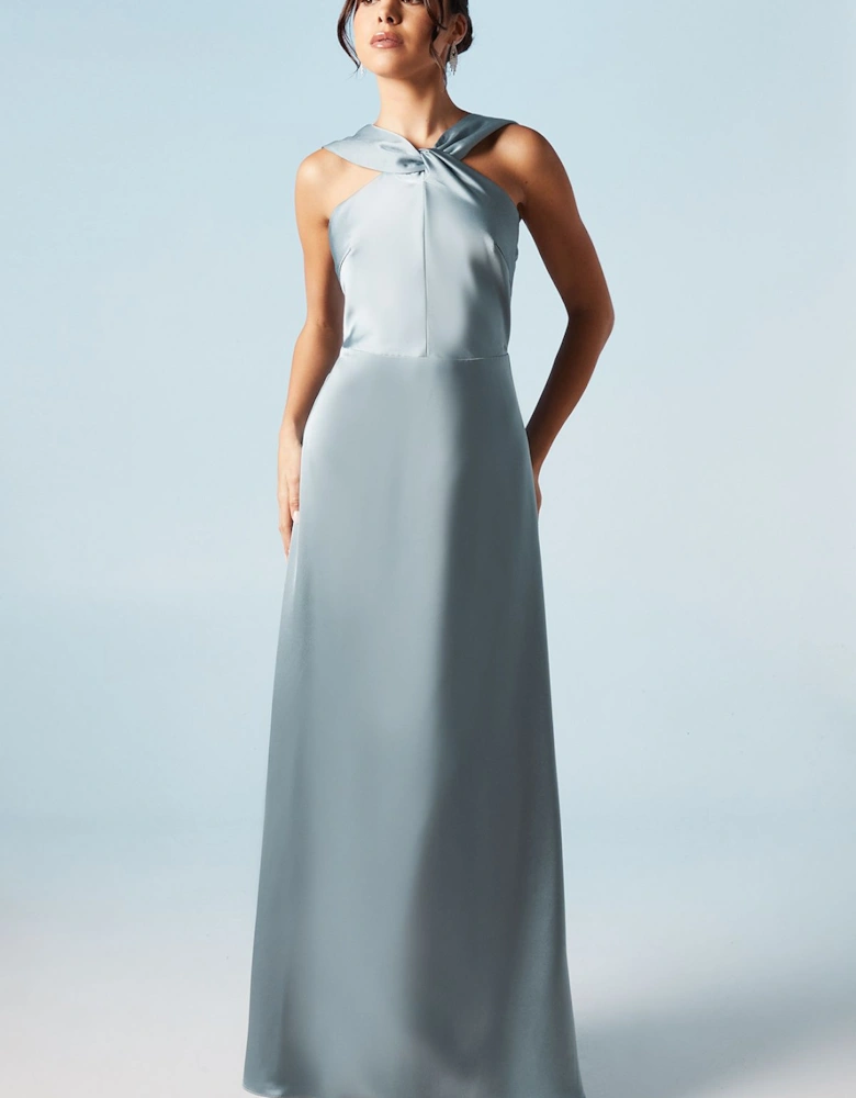 Twisted Halterneck Satin Maxi Dress