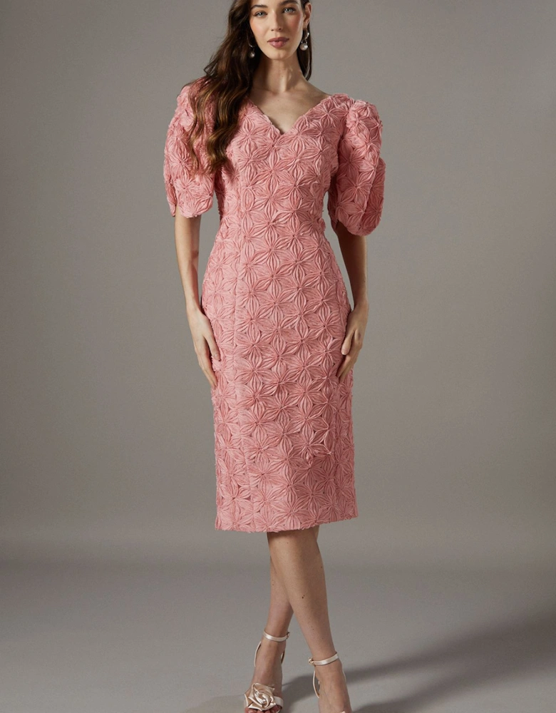 Floral Pleated Sleeve Pencil Dress