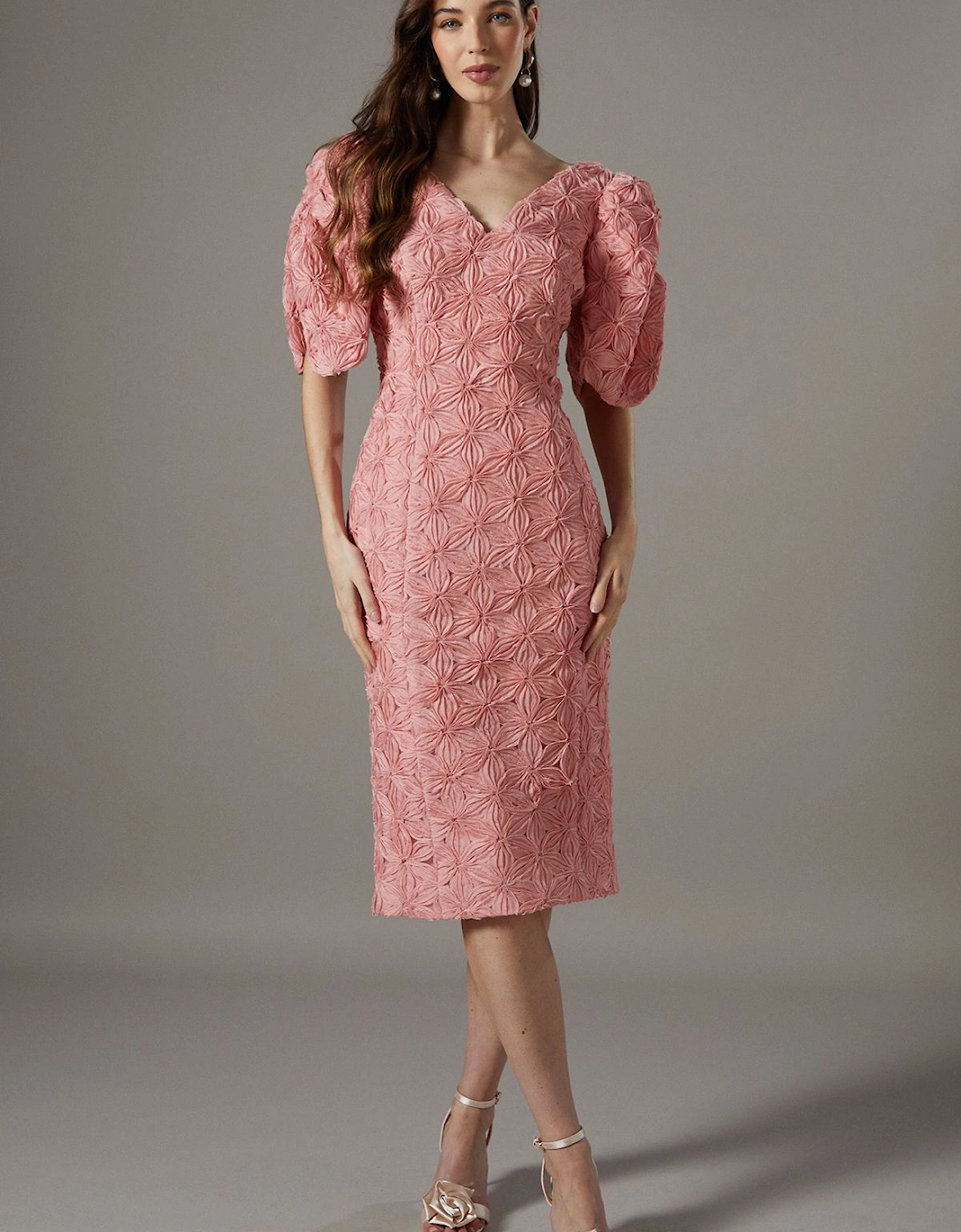 Floral Pleated Sleeve Pencil Dress, 6 of 5
