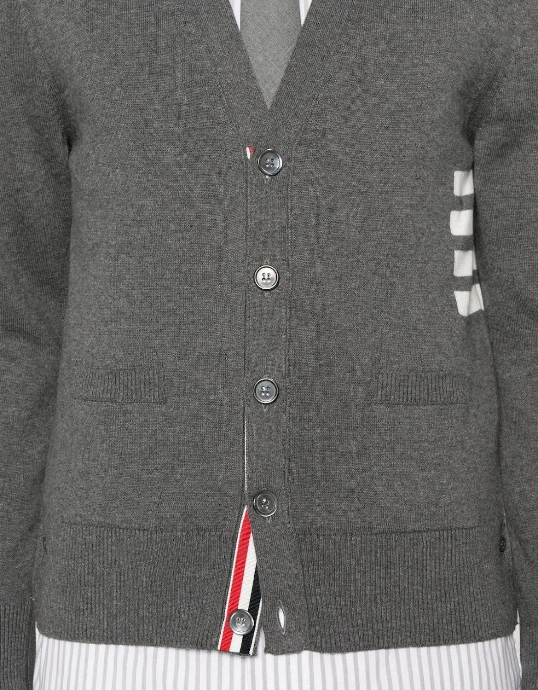 Intarsia 4 Bar Cotton Cardigan Grey