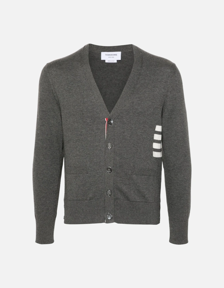 Intarsia 4 Bar Cotton Cardigan Grey