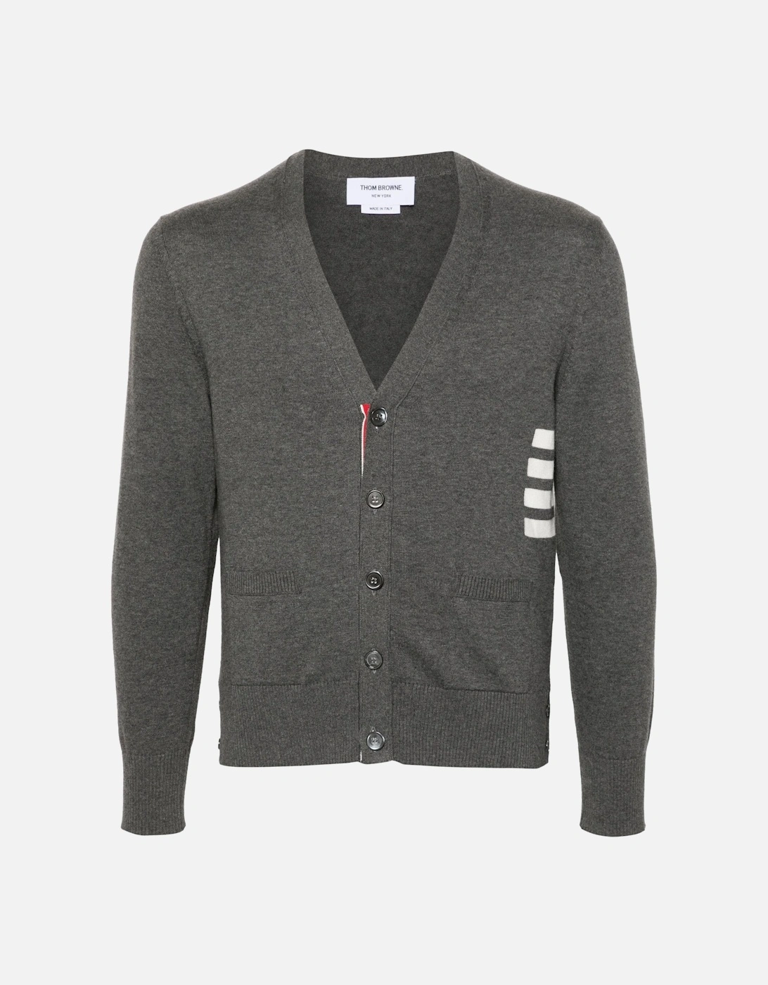 Intarsia 4 Bar Cotton Cardigan Grey, 6 of 5