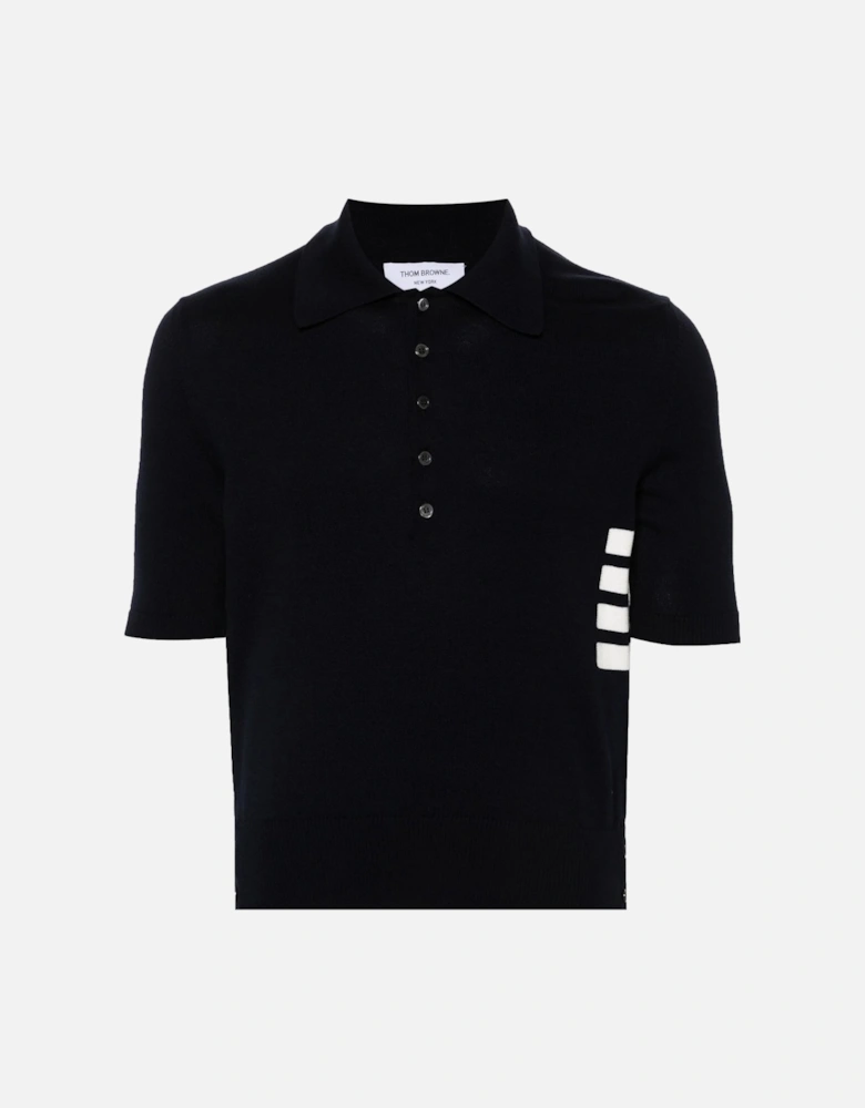 Intarsia 4-Bar Cotton Polo Navy