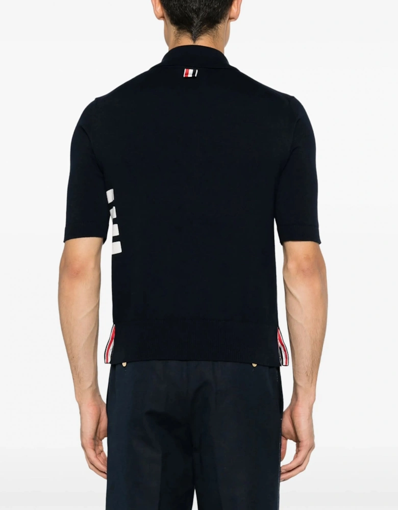 Intarsia 4-Bar Cotton Polo Navy