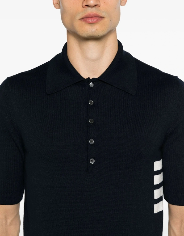 Intarsia 4-Bar Cotton Polo Navy