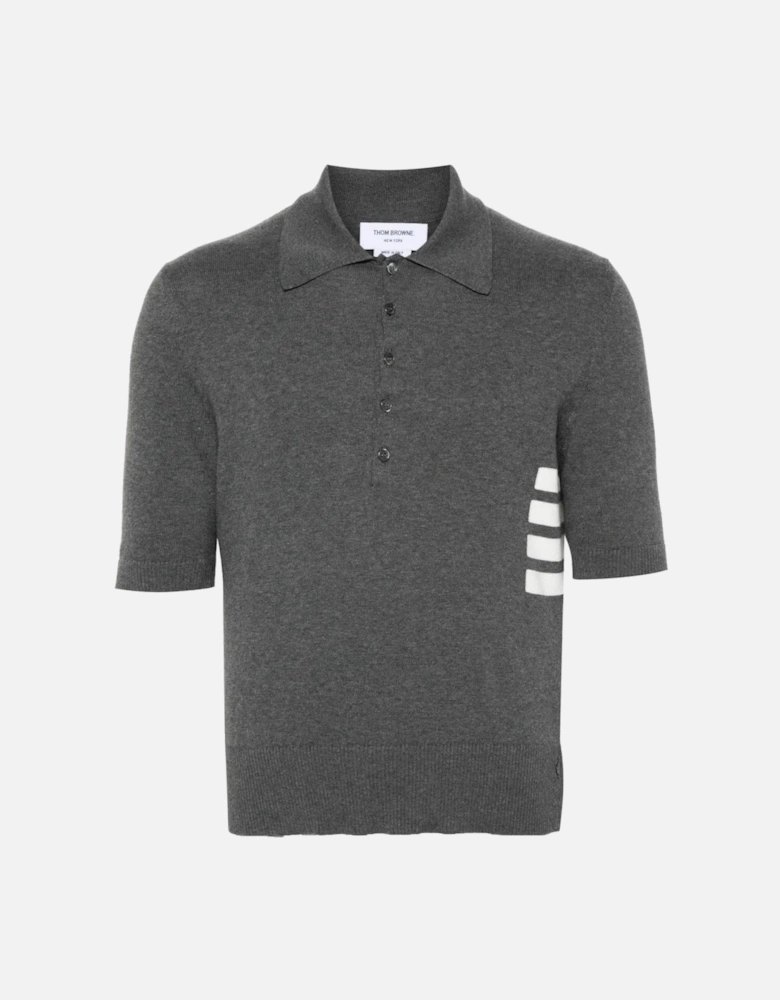 Intarsia 4 Bar Cotton Polo Grey