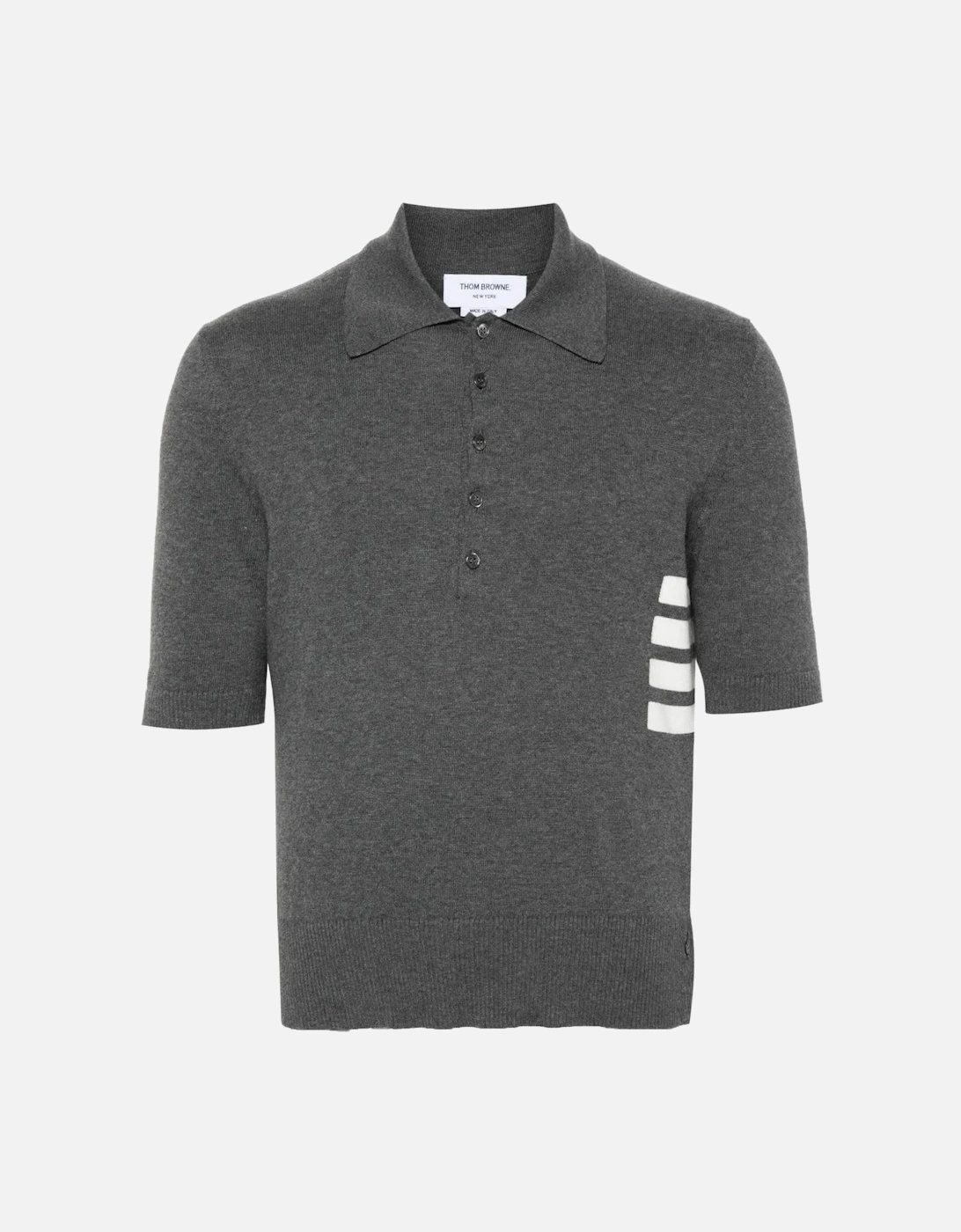 Intarsia 4 Bar Cotton Polo Grey, 5 of 4