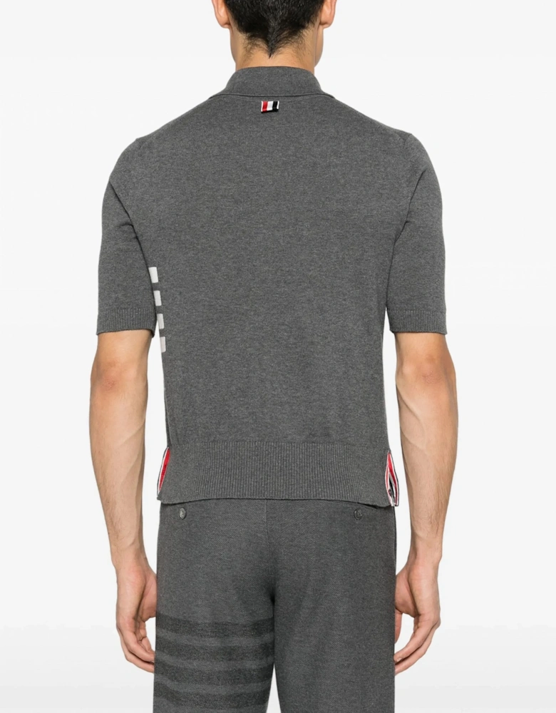 Intarsia 4 Bar Cotton Polo Grey