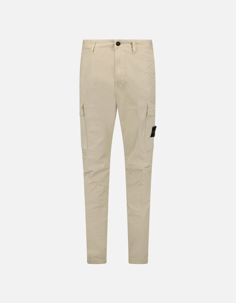 Stretch Organic Broken Twill Cotton 'OLD' Effect Cargo Trousers in Beige