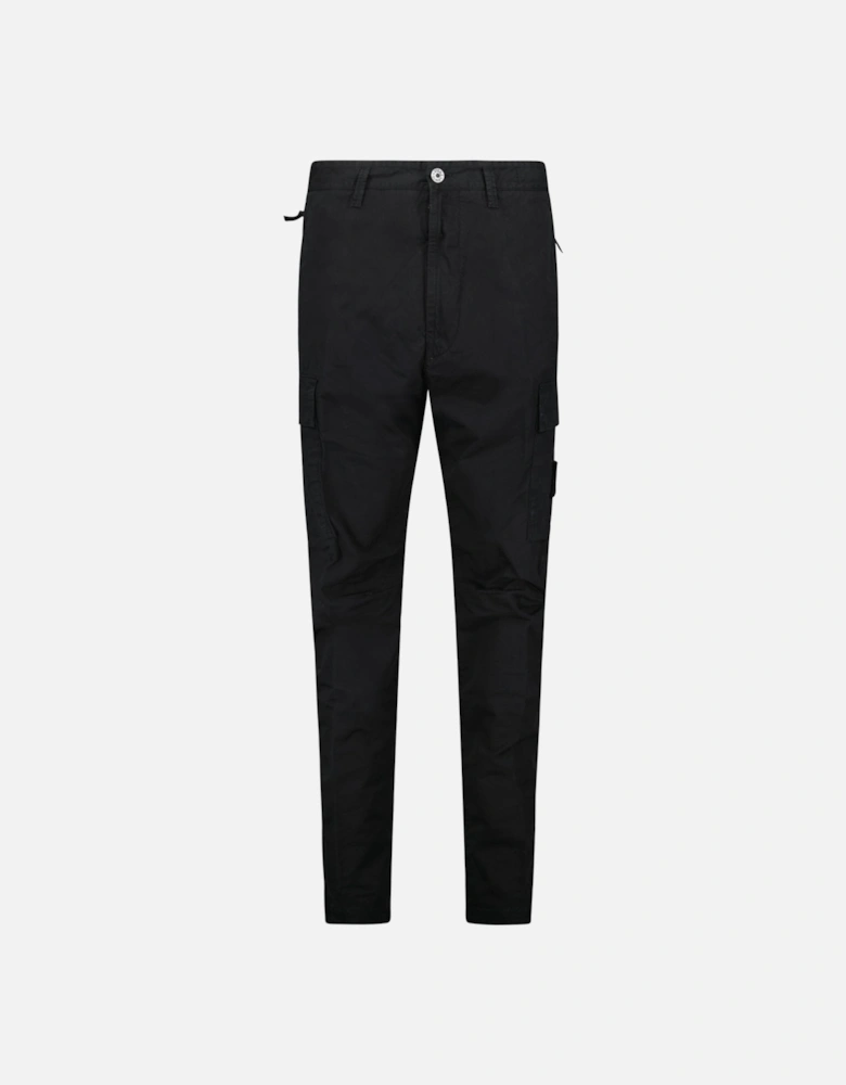 Stretch Organic Broken Twill Cotton 'OLD' Effect Cargo Trousers in Black