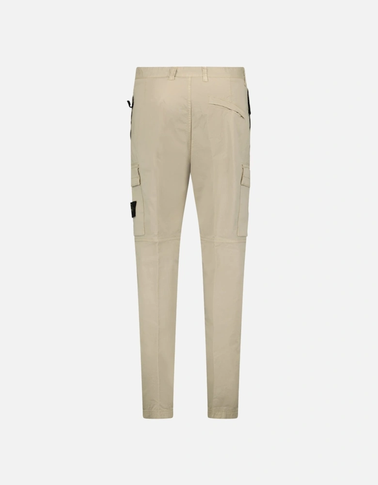 Stretch Organic Broken Twill Cotton 'OLD' Effect Cargo Trousers in Beige