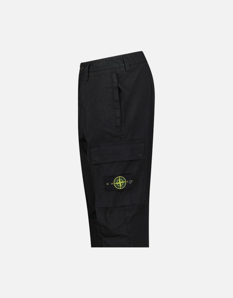 Stretch Organic Broken Twill Cotton 'OLD' Effect Cargo Trousers in Black