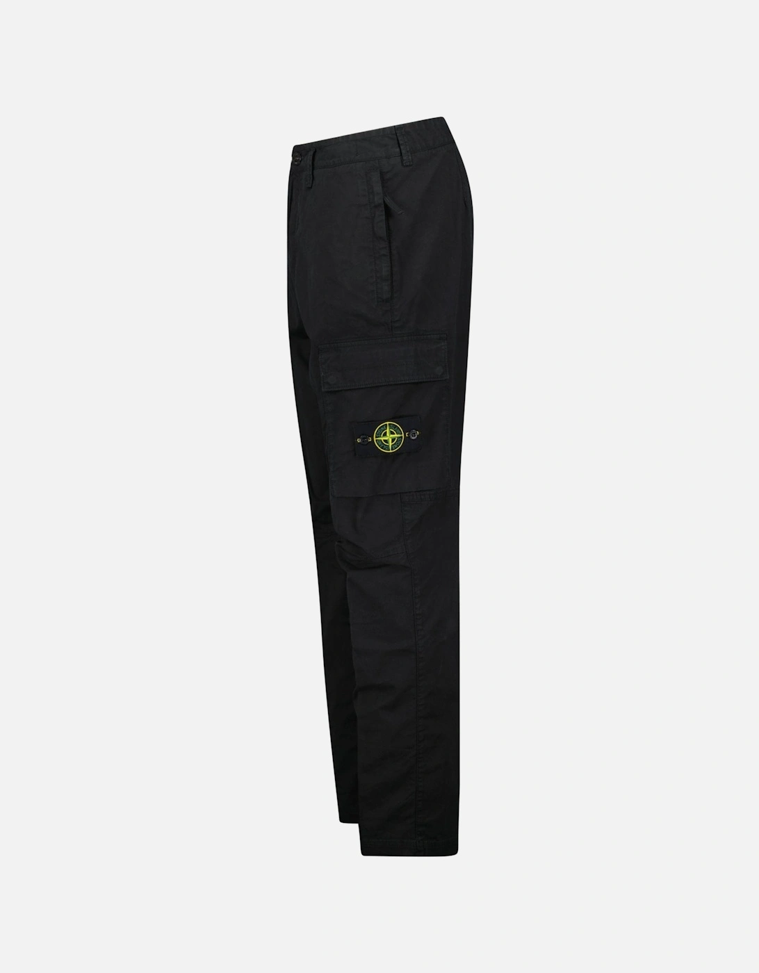 Stretch Organic Broken Twill Cotton 'OLD' Effect Cargo Trousers in Black