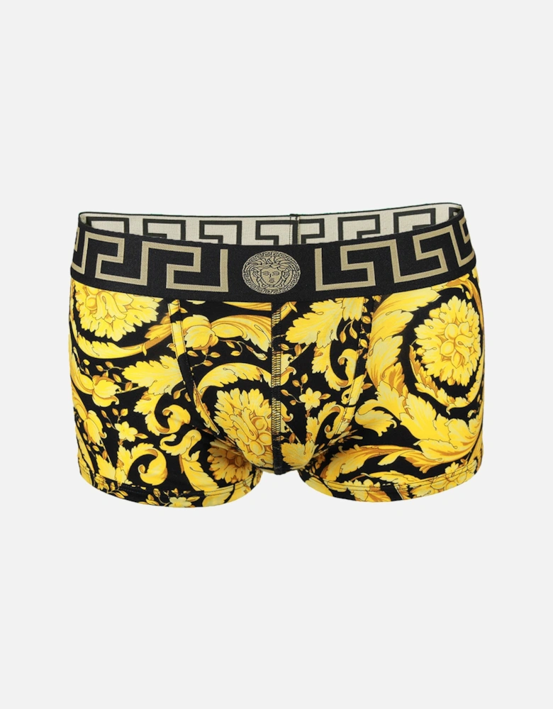 Barocco Print Low Rise Greca Boxer Trunks, Black/Gold