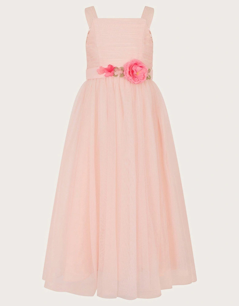 Girls Fleur 3d Belt Maxi Dress - Pink