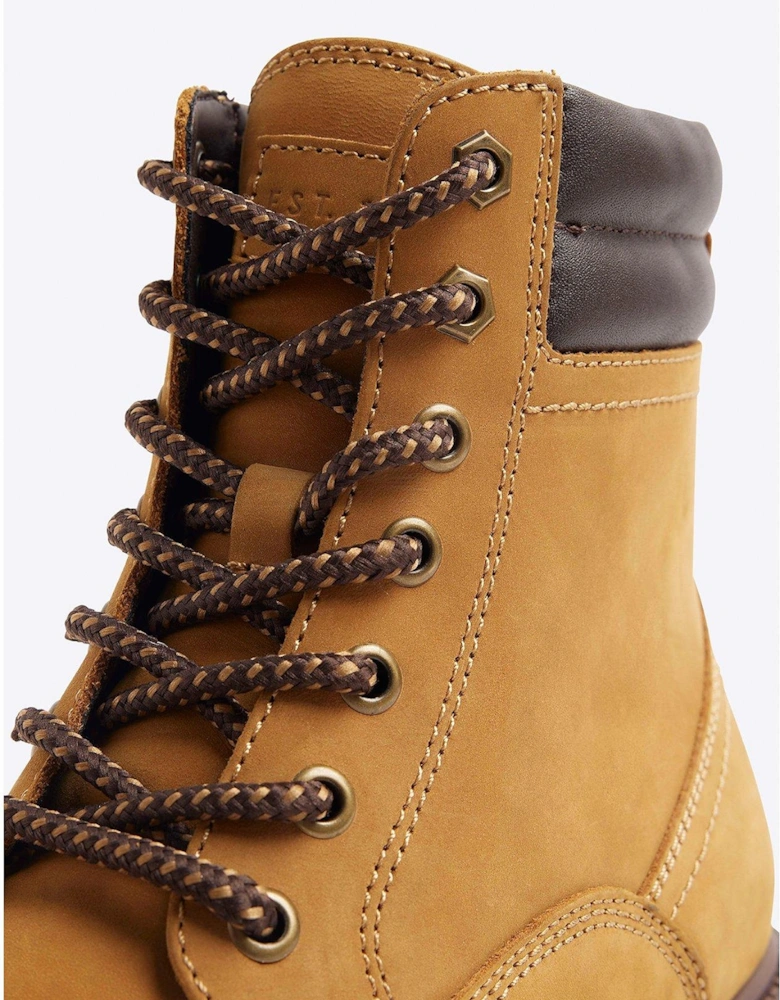 Nubuck Look Padded Collar Lace Up Boots - Light Brown