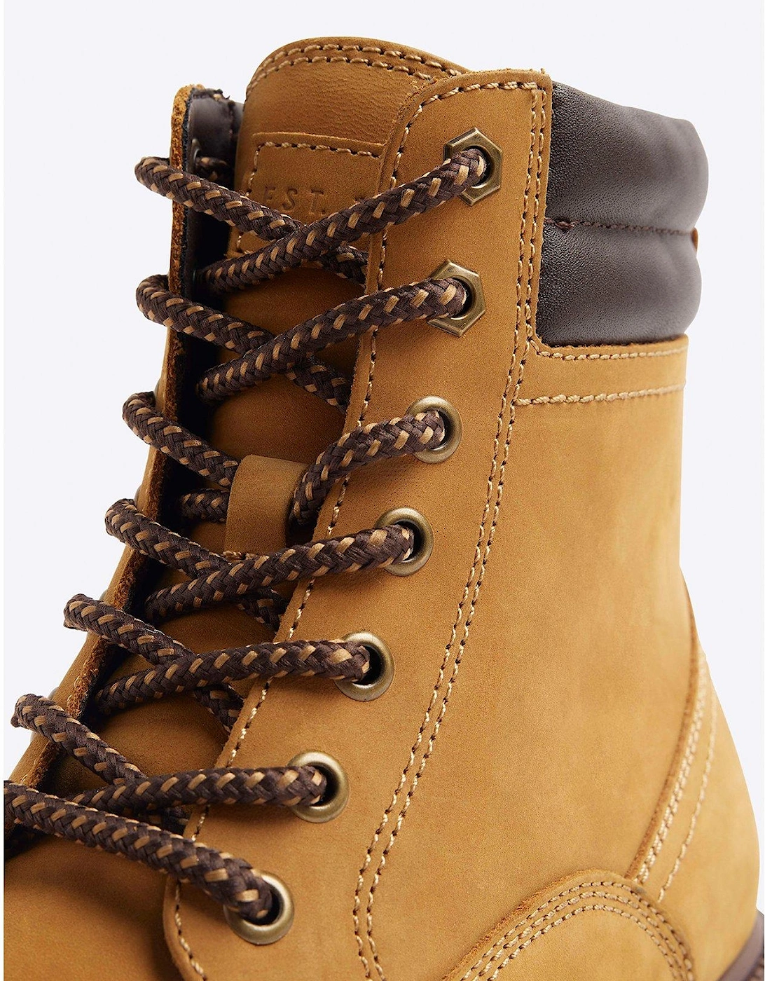 Nubuck Look Padded Collar Lace Up Boots - Light Brown