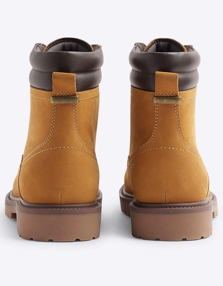 Nubuck Look Padded Collar Lace Up Boots - Light Brown