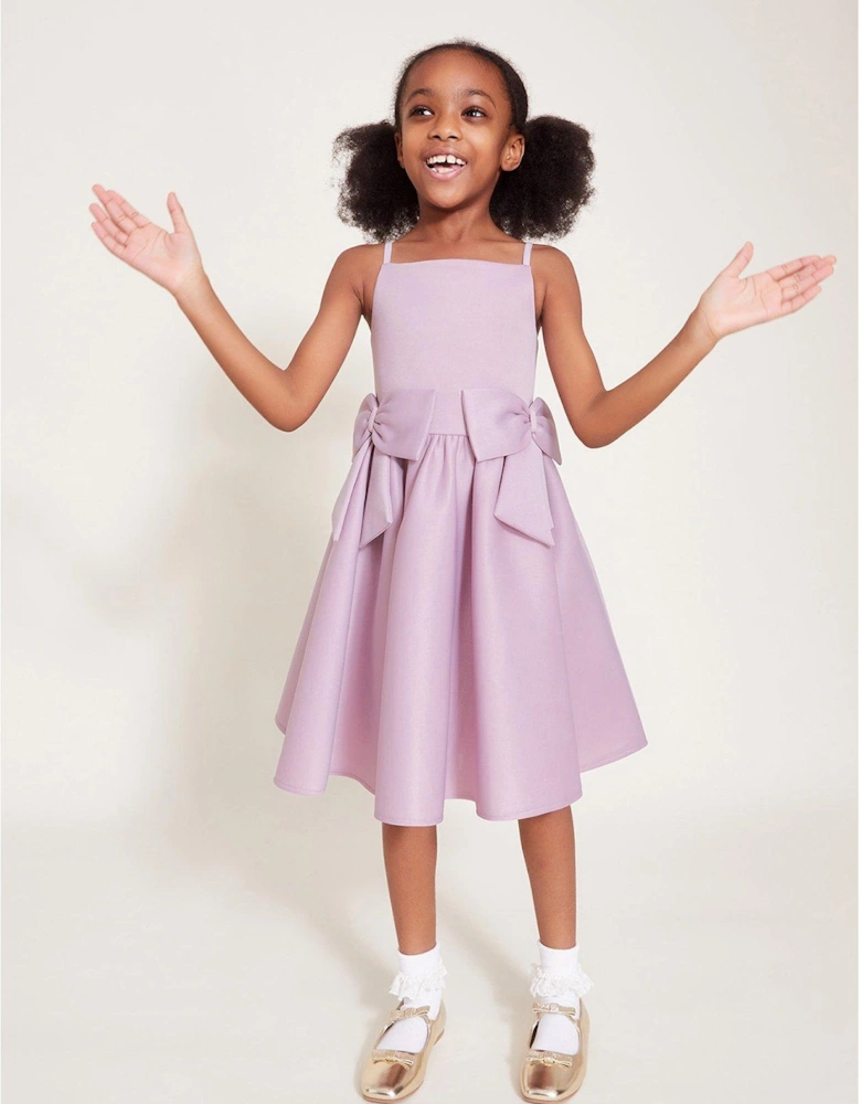 Girls Two Bow Scuba Dress - Lilac