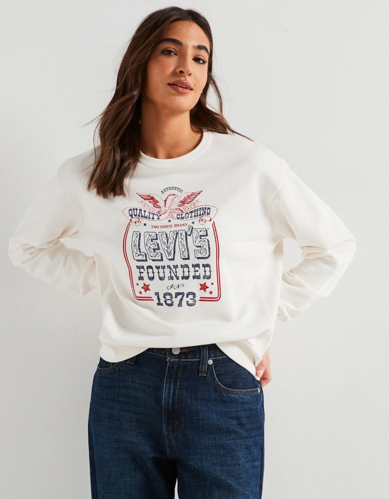 Graphic Heritage Crewneck Sweatshirt - Levis Founded In 1873 Crew Sugar Swizzle - White