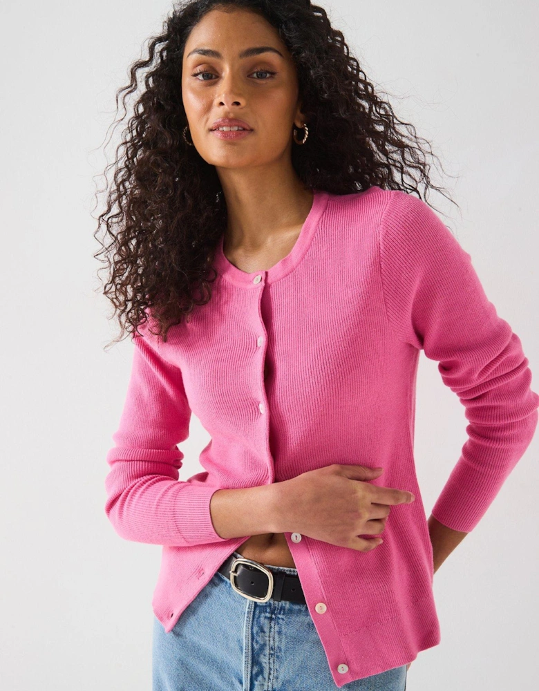 Crew Neck Cardigan - Pink