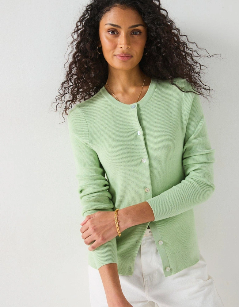 Crew Neck Cardigan - Green