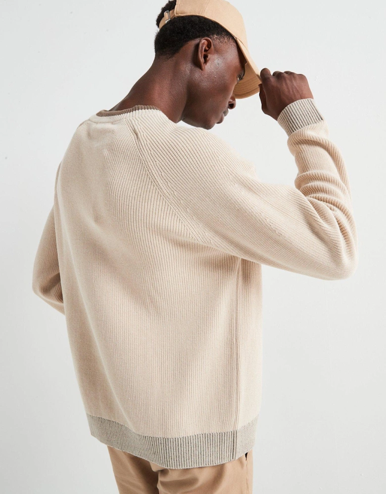 Brion Long Sleeve Relaxed Crew Neck Knitted Jumper - Cream