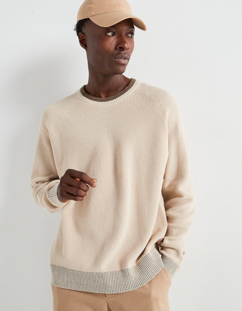 Brion Long Sleeve Relaxed Crew Neck Knitted Jumper - Cream