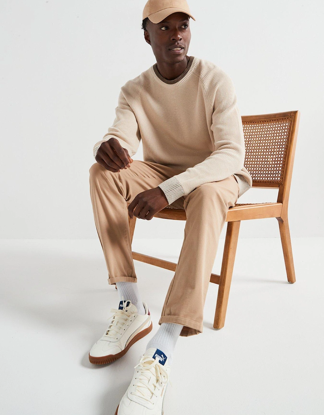 Brion Long Sleeve Relaxed Crew Neck Knitted Jumper - Cream